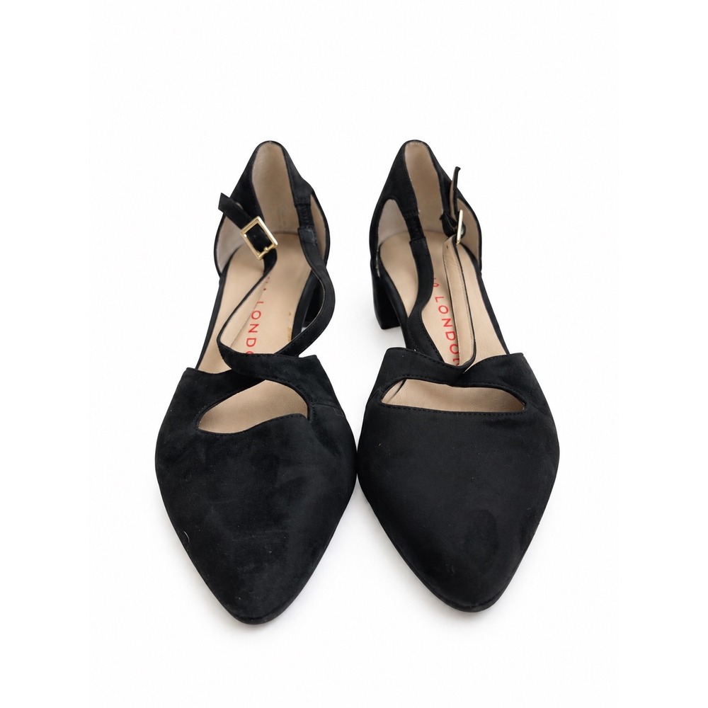 Sacha London Black Suede T-Strap Pumps Pointed Toe Block Heel Shoes Size 9